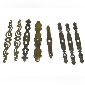 Vintage Antique Brass Finish Assorted Cabinet Backplate Lot Of 8